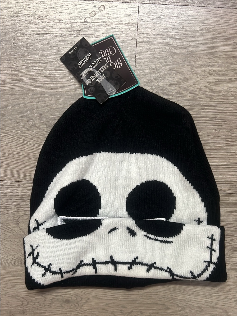 Skull Face Knit Beanie - Black & White